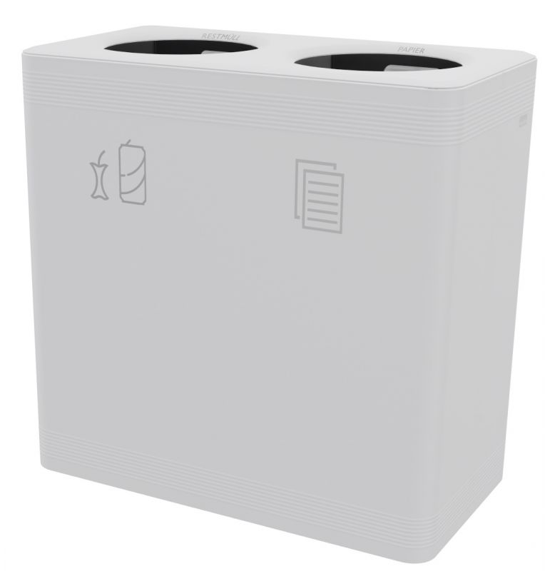 Weißes Ditch 2 Abfalltrennsystem für Restmüll und Papier, ideal für die Mülltrennung im Büro.